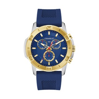 Men\'s Bulova Precisionist Two-Tone Chronograph Strap Watch with Blue Dial  (Model: 98B357) | Zales Outlet