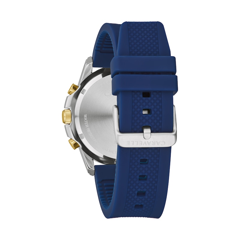 Main Image 3 of Men's Caravelle by Bulova Aqualuxx Two-Tone Chronograph Silicone Strap Watch with Blue Dial (Model: 45B161)