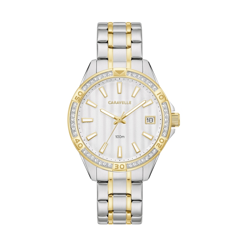 Main Image 1 of Ladies' Caravelle by Bulova Aqualuxx Crystal Accent Two-Tone Watch with Silver-Tone Dial (Model: 45M120)