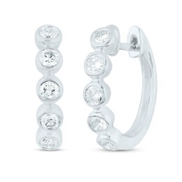 1/2 CT. T.W. Diamond Bezel-Set Five Stone Bubbles Hoop Earrings in 18K White Gold