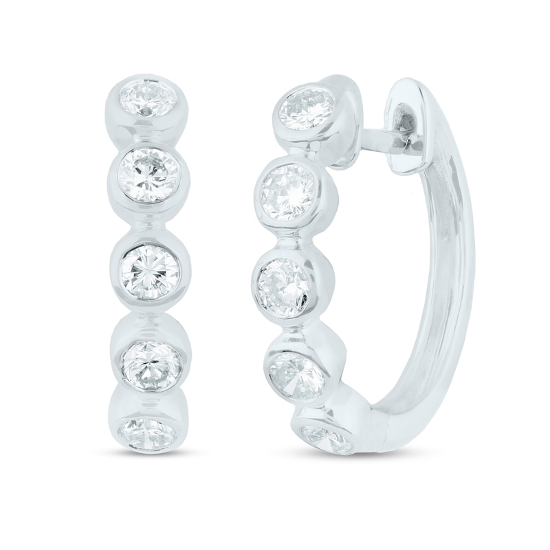 Main Image 1 of 1/2 CT. T.W. Diamond Bezel-Set Five Stone Bubbles Hoop Earrings in 18K White Gold