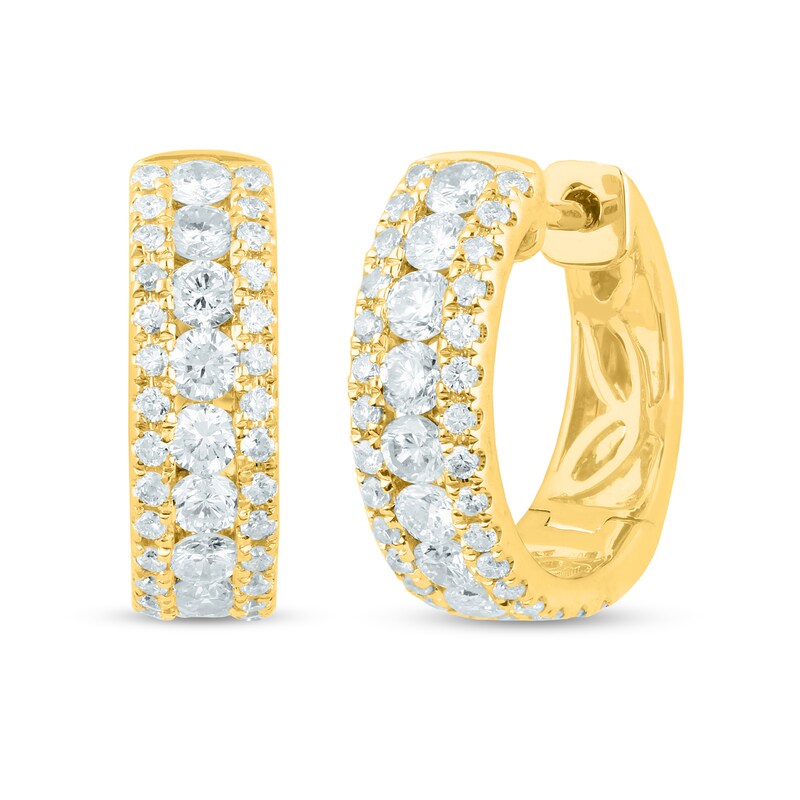 Main Image 1 of 1-1/8 CT. T.W. Diamond Triple Row Hoop Earrings 18K Gold