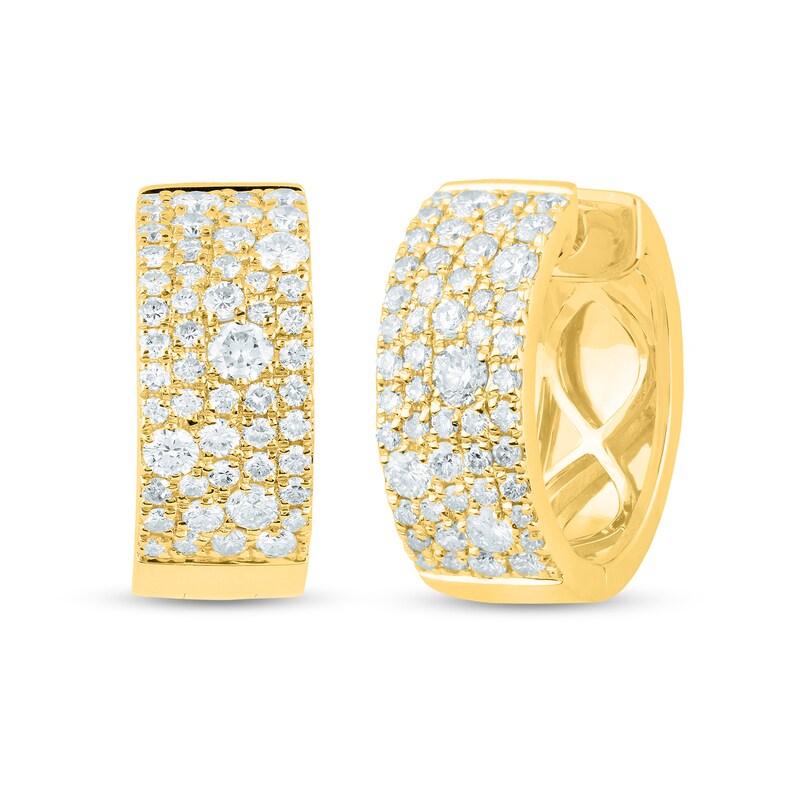 Main Image 1 of 1-1/4 CT. T.W. Diamond Scatter Multi-Row Hoop Earrings in 18K Gold