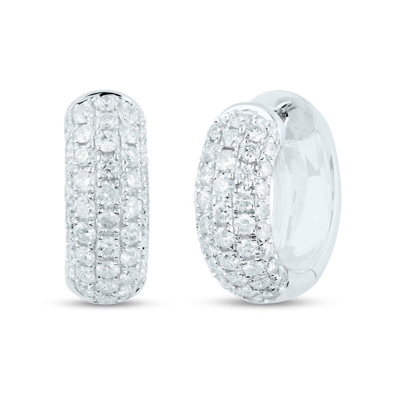Main Image 1 of 1-7/8 CT. T.W. Diamond Multi-Row Dome Huggie Hoop Earrings in 14K White Gold