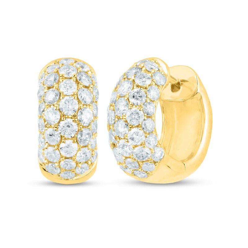 Main Image 1 of 1-7/8 CT. T.W. Diamond Multi-Row Dome Huggie Hoop Earrings in 14K Gold