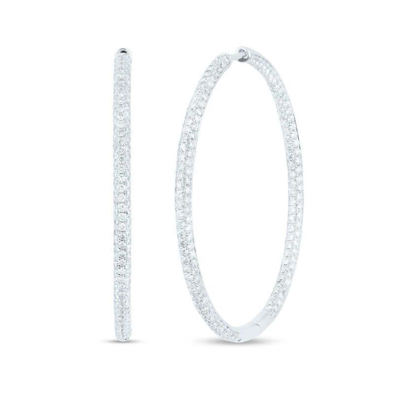 Main Image 1 of 3-1/2 CT. T.W. Diamond Triple Row Inside-Out Hoop Earrings in 18K White Gold