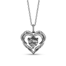 Enchanted Disney Villains Maleficent Black Quartz and 1/5 CT. T.W. Diamond Heart Pendant in Sterling Silver - 19&quot;