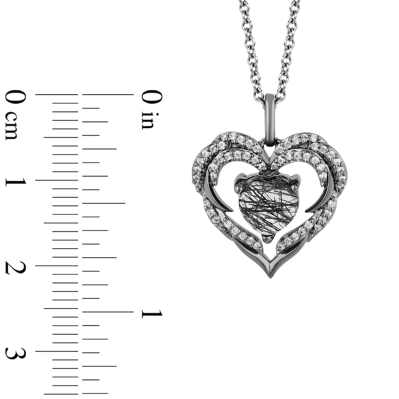 Main Image 3 of Enchanted Disney Villains Maleficent Black Quartz and 1/5 CT. T.W. Diamond Heart Pendant in Sterling Silver - 19"