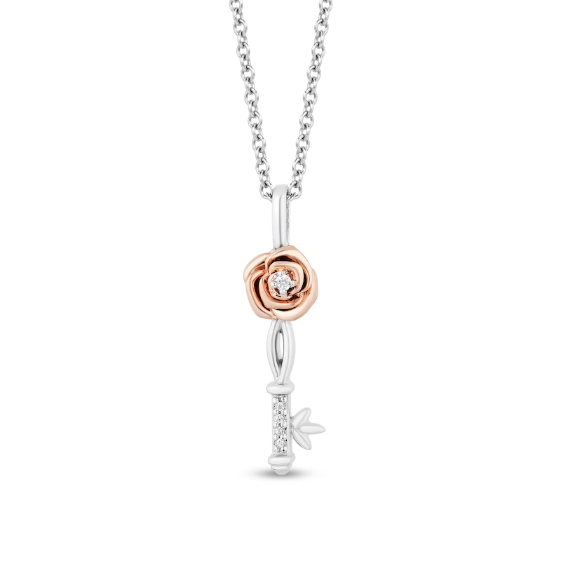 Main Image 2 of Enchanted Disney Belle Diamond Accent Rose Key Pendant and Stud Earrings Set in Sterling Silver and 10K Rose Gold – 19"