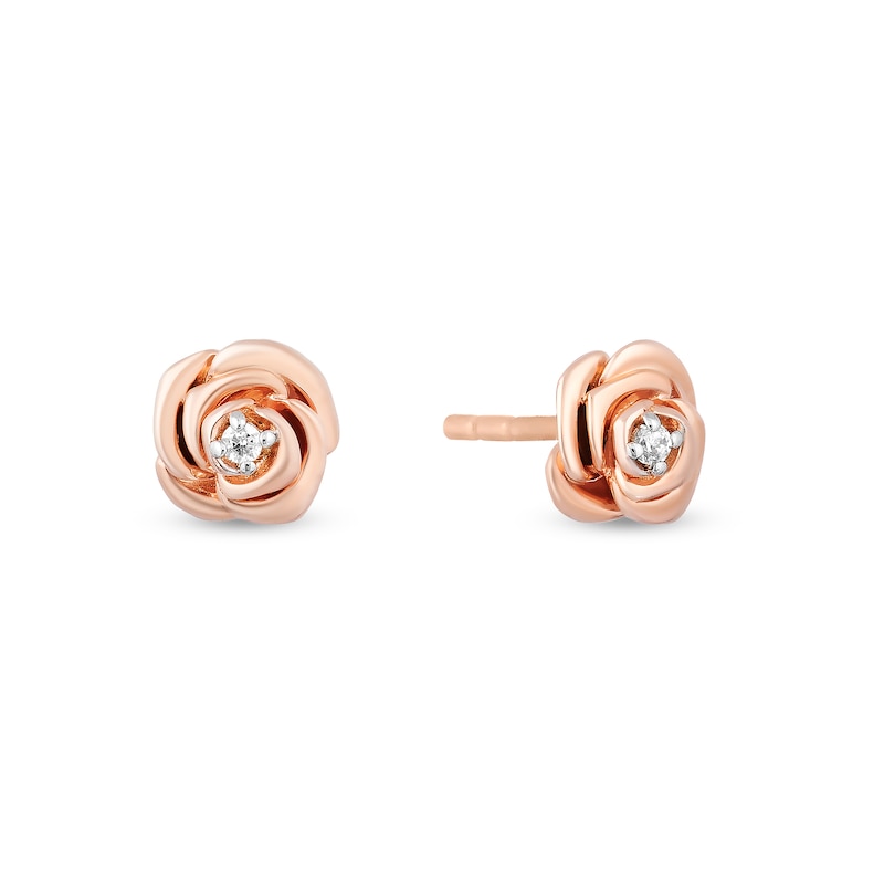 Main Image 5 of Enchanted Disney Belle Diamond Accent Rose Key Pendant and Stud Earrings Set in Sterling Silver and 10K Rose Gold – 19"