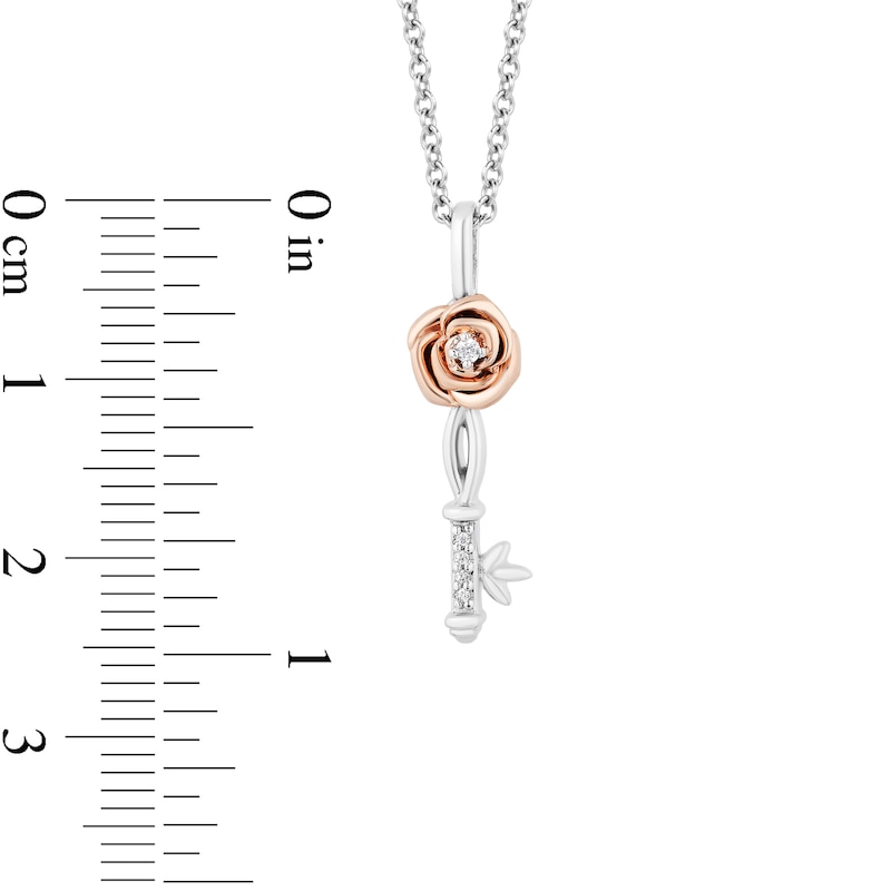 Enchanted Disney Belle Diamond Accent Rose Key Pendant and Stud Earrings Set in Sterling Silver and 10K Rose Gold – 19"