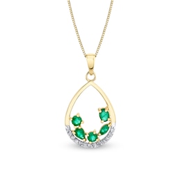 Multi-Shaped Emerald and 1/8 CT. T.W. Diamond Teardrop Pendant in 14K Gold