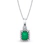 Thumbnail Image 0 of Emerald-Cut Emerald and 1/4 CT. T.W. Baguette and Round Diamond Frame Sunburst Pendant in 14K White Gold