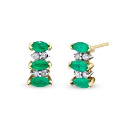 Sideways Marquise Emerald and 1/15 CT. T.W. Diamond Duos Alternating Stud Earrings in 14K Gold