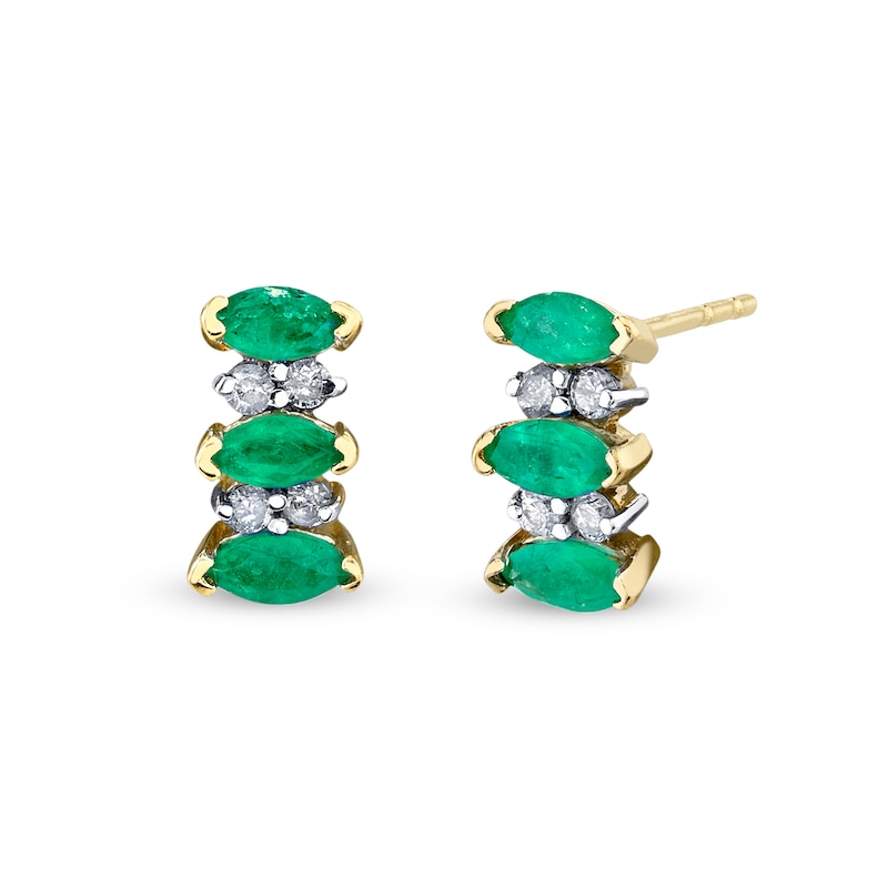 Main Image 1 of Sideways Marquise Emerald and 1/15 CT. T.W. Diamond Duos Alternating Stud Earrings in 14K Gold