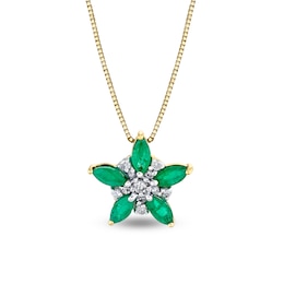 Marquise Emerald and 1/10 CT. T.W. Diamond Flower Pendant in 14K Gold