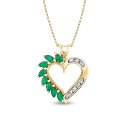Marquise Emerald and 1/15 CT. T.W. Diamond Shadow Heart Pendant in 14K Gold
