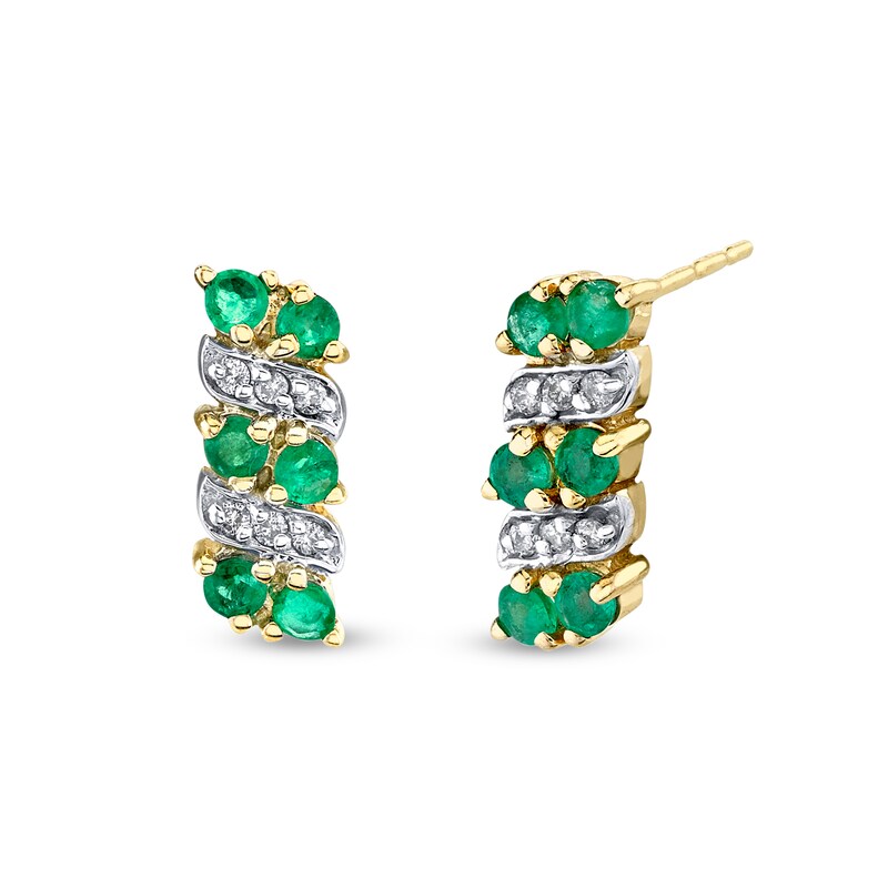 Main Image 1 of Emerald Duos and 1/20 CT. T.W. Diamond Alternating Stud Earrings in 14K Gold