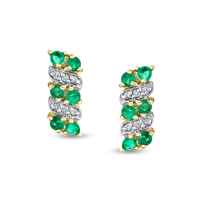 Main Image 2 of Emerald Duos and 1/20 CT. T.W. Diamond Alternating Stud Earrings in 14K Gold