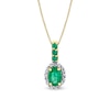 Thumbnail Image 0 of Oval Emerald and 1/6 CT. T.W. Diamond Frame Drop Pendant in 14K Gold