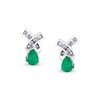 Thumbnail Image 1 of Pear-Shaped Emerald and 1/4 CT. T.W. Diamond Twist Stud Earrings in 14K White Gold