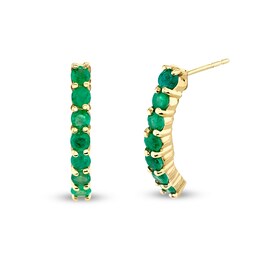 Emerald J-Hoop Earrings in 14K Gold