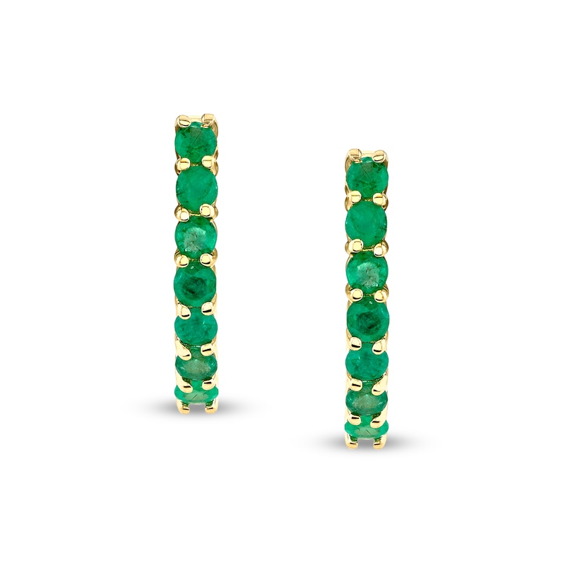 Main Image 2 of Emerald J-Hoop Earrings in 14K Gold