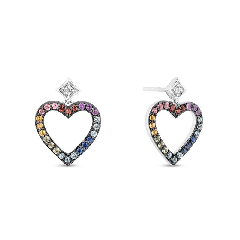 Enchanted Disney Ultimate Princess Celebration Multi-Gemstone and Diamond Accent Heart Drop Earrings in Sterling Silver