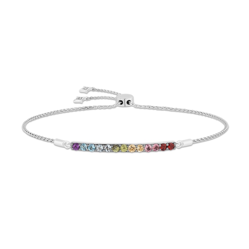 Main Image 1 of Enchanted Disney Ultimate Princess Celebration Multi-Gemstone and 1/20 CT. T.W. Diamond Bolo Bracelet in Sterling Silver