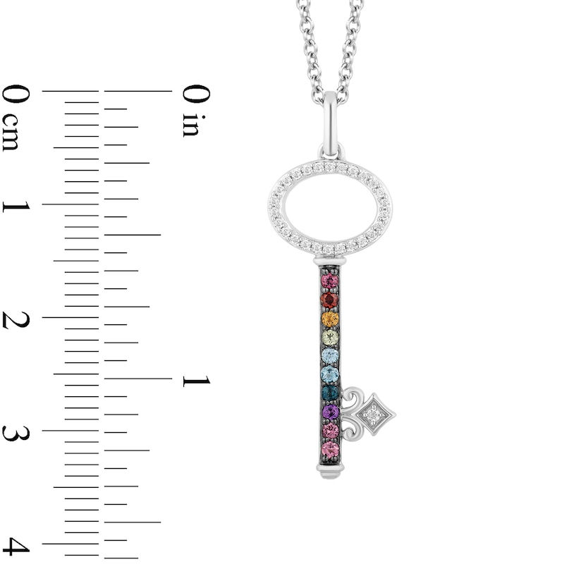 Main Image 3 of Enchanted Disney Ultimate Princess Celebration Multi-Gemstone and 1/10 CT. T.W. Diamond Key Pendant in Sterling Silver