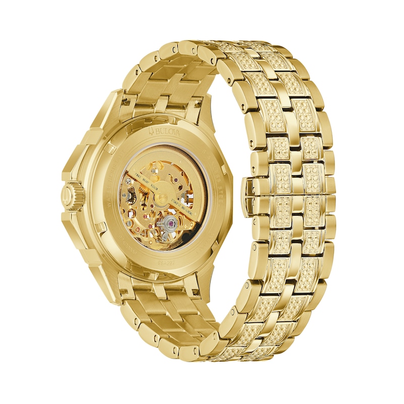 Main Image 3 of Men's Bulova Octava Crystal Accent Gold-Tone Automatic Watch with Gold-Tone Skeleton Dial (Model: 98A292)