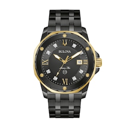 Men's Bulova Marine Star Diamond Accent Two-Tone Watch with Black Dial (Model: 98D176)