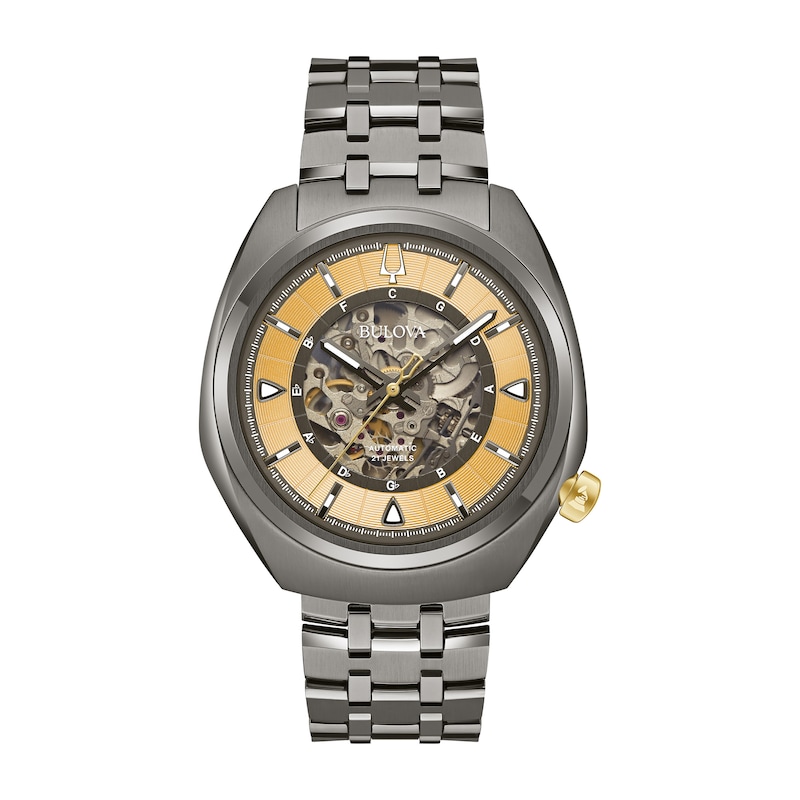 Main Image 1 of Men's Bulova GRAMMY® Gunmetal Grey IP Automatic Watch with Gold-Tone Skeleton Dial (Model: 98A294)