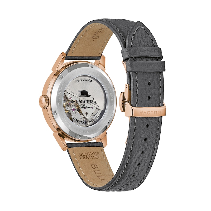 Main Image 3 of Men's Bulova Frank Sinatra 'Summer Wind' Collection Rose-Tone Strap Watch with Grey Dial (Model: 97B206)