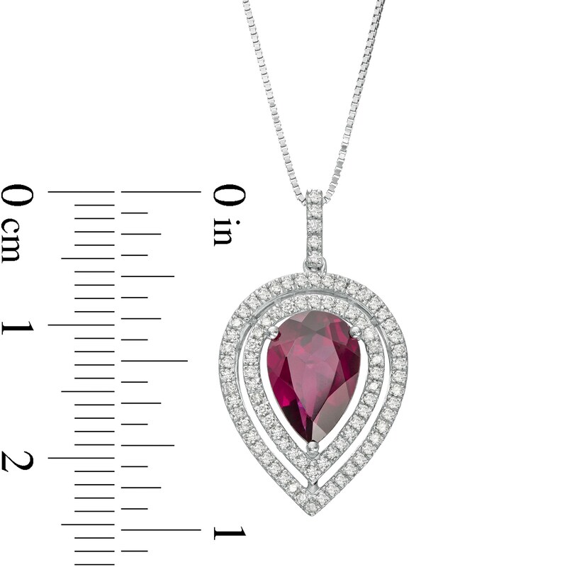 Main Image 2 of Marilyn Monroe™ Collection Pear-Shaped Rhodolite Garnet and 1/4 CT. T.W. Diamond Double Frame Pendant in 10K White Gold