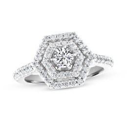 7/8 CT. T.W. Diamond Double Hexagon Frame Engagement Ring in 14K White Gold