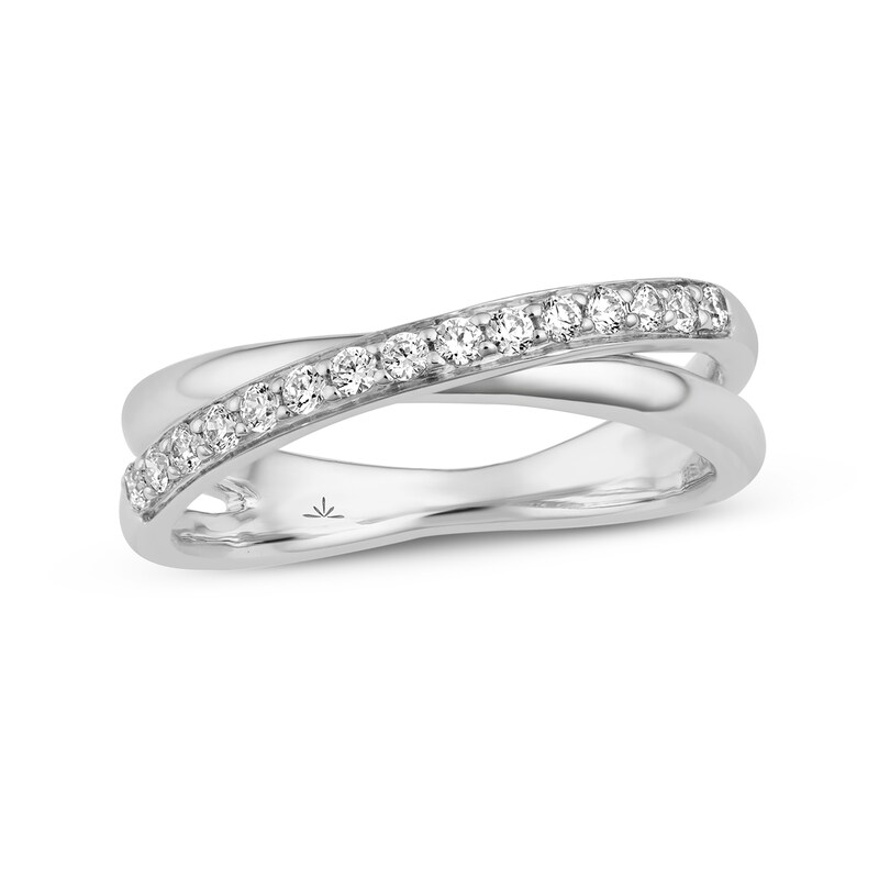 Main Image 1 of 1/4 CT. T.W. Diamond Split Shank Crossover Anniversary Band in 14K White Gold