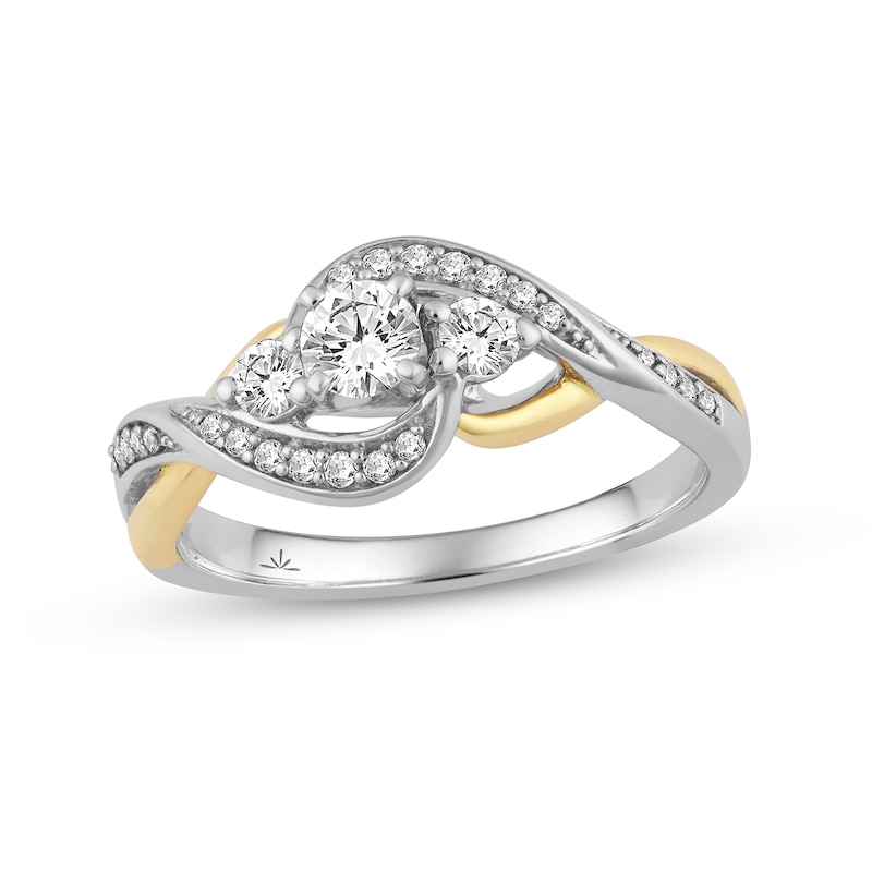 Main Image 1 of 1/2 CT. T.W. Diamond Twist Shank Bypass Engagement Ring in 14K Two-Tone Gold