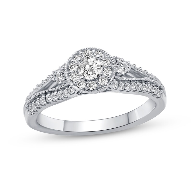 Main Image 4 of 1/2 CT. T.W. Diamond Frame Split Shank Bridal Set in 10K White Gold
