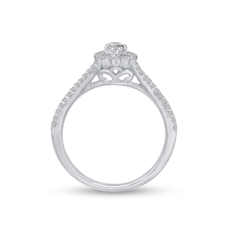 Main Image 2 of 1/2 CT. T.W. Marquise-Shaped Multi-Diamond Frame Split Shank Engagement Ring in 14K White Gold
