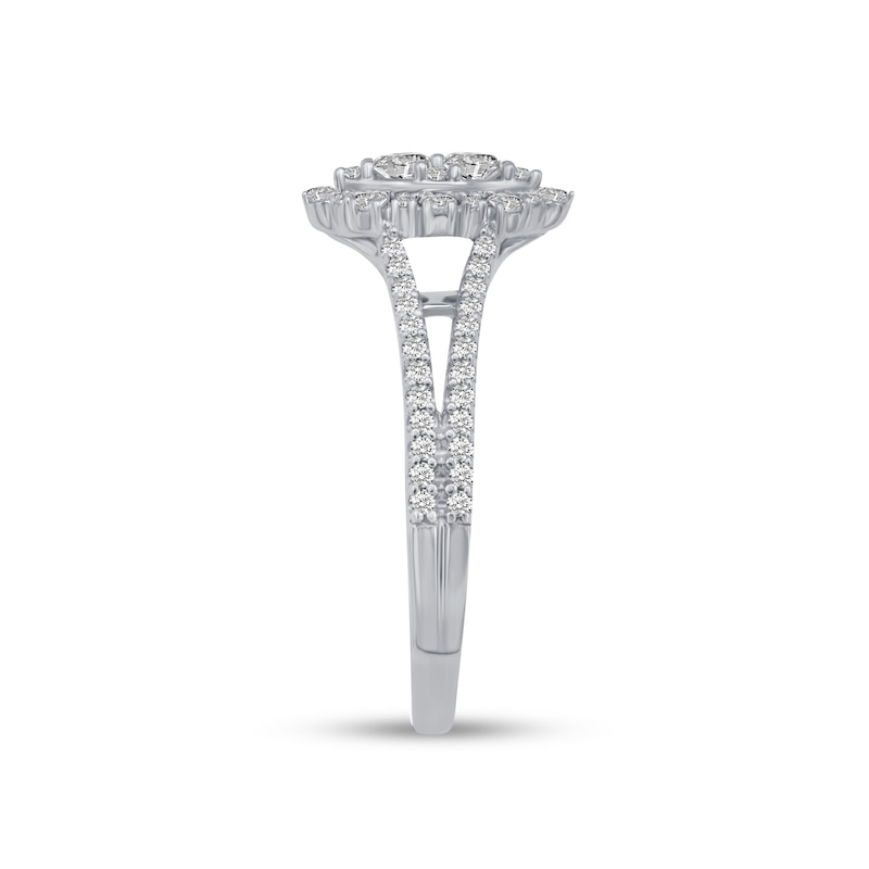 Main Image 3 of 1/2 CT. T.W. Marquise-Shaped Multi-Diamond Frame Split Shank Engagement Ring in 14K White Gold