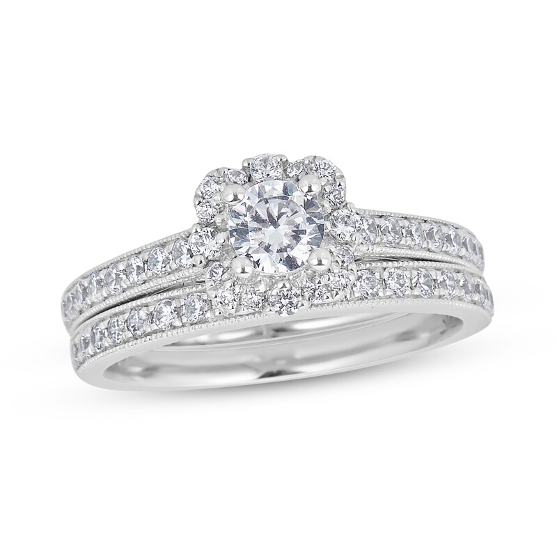 Main Image 1 of 1 CT. T.W. Diamond Scallop Edge Frame Bridal Set in 14K White Gold