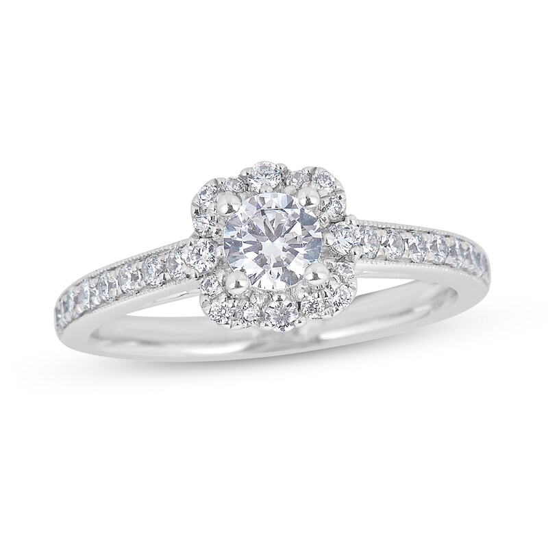 Main Image 4 of 1 CT. T.W. Diamond Scallop Edge Frame Bridal Set in 14K White Gold