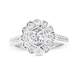 7/8 CT. T.W. Diamond Frame Half-and-Half Engagement Ring in 14K White Gold