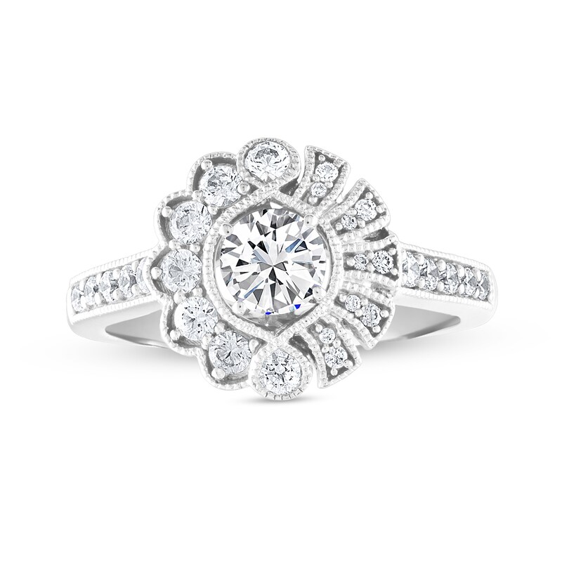 7/8 CT. T.W. Diamond Frame Half-and-Half Engagement Ring in 14K White Gold