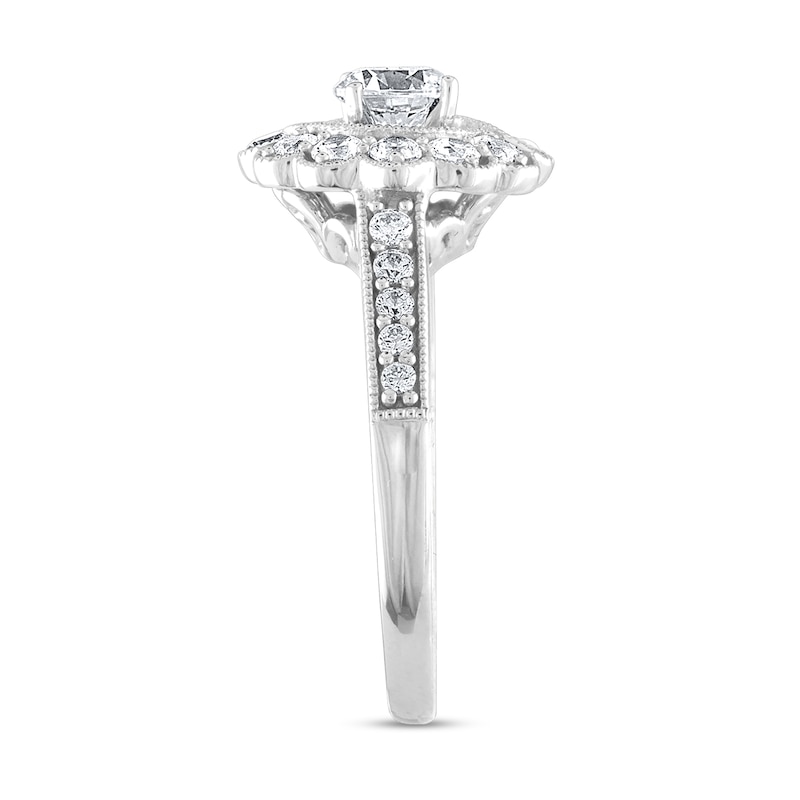 7/8 CT. T.W. Diamond Frame Half-and-Half Engagement Ring in 14K White Gold