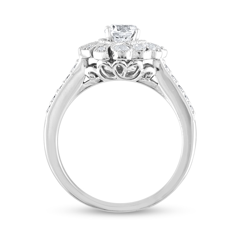 7/8 CT. T.W. Diamond Frame Half-and-Half Engagement Ring in 14K White Gold