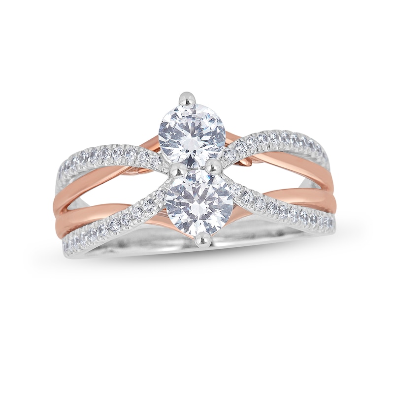 Main Image 1 of 1-1/3 CT. T.W. Diamond Crossover Split Shank Engagement Ring in 14K Two-Tone Gold
