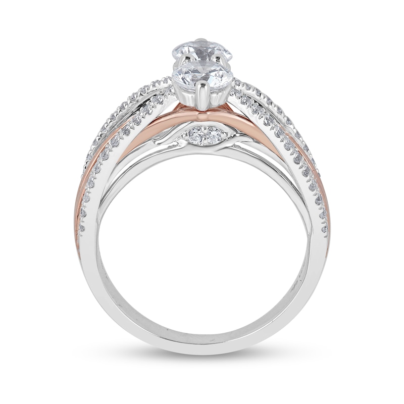 Main Image 3 of 1-1/3 CT. T.W. Diamond Crossover Split Shank Engagement Ring in 14K Two-Tone Gold