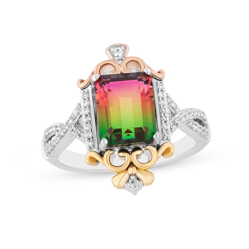 Main Image 1 of Enchanted Disney Cinderella Watermelon Quartz and 1/6 CT. T.W. Diamond Stepsister Ring in Sterling Silver and 10K Gold